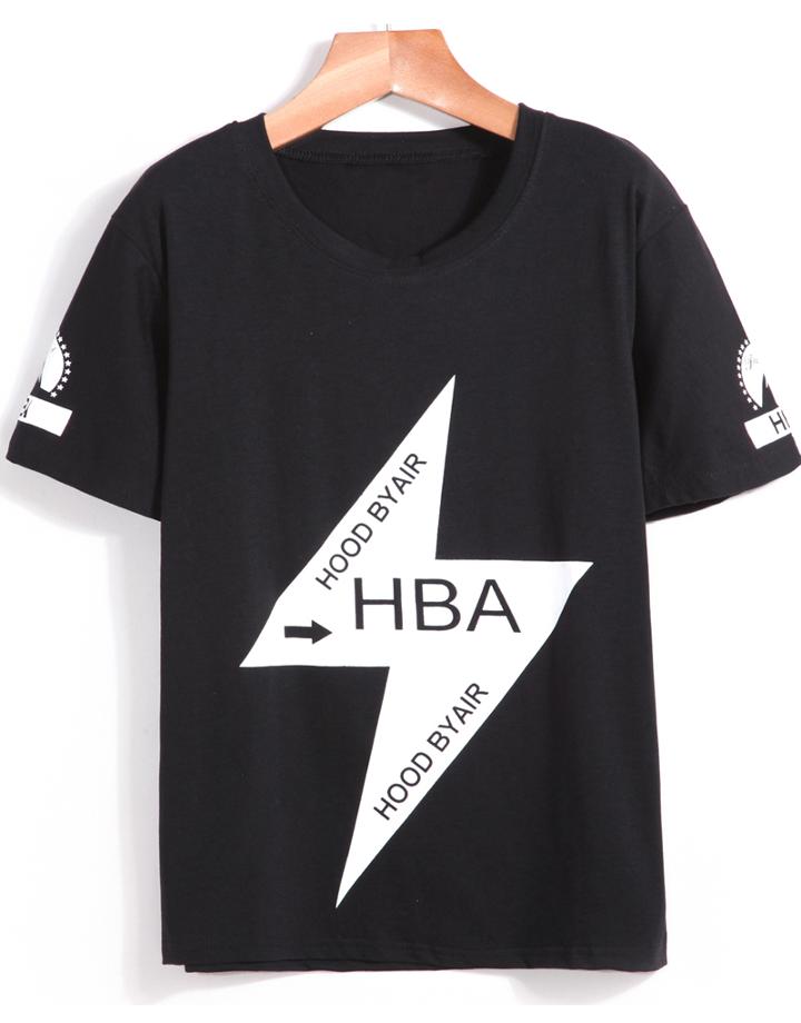 Romwe Lightning Print Black T-shirt