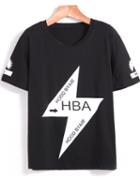 Romwe Lightning Print Black T-shirt