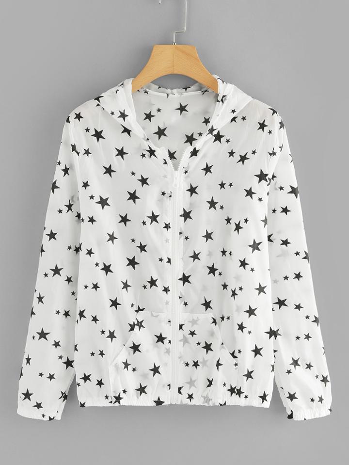 Romwe Star Print Pocket Front Jacket