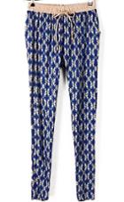 Romwe Drawstring Vintage Print Blue Pant