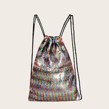 Romwe Sequins Decor Backpack With Drawstring