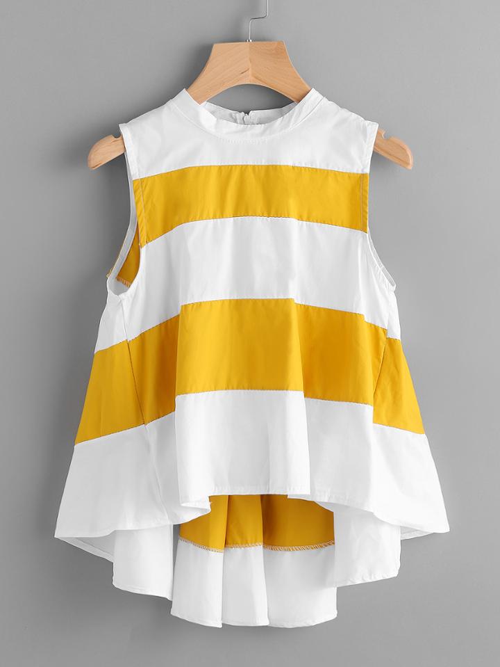 Romwe Wide Stripe Dip Hem Flare Top