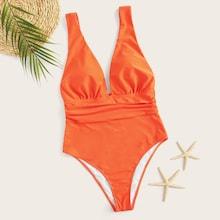 Romwe Plunge Neckline One Piece Swimsuit