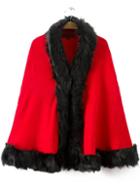 Romwe Faux Fur Cape Red Coat