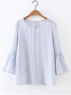 Romwe Bell Sleeve Vertical Striped Blouse