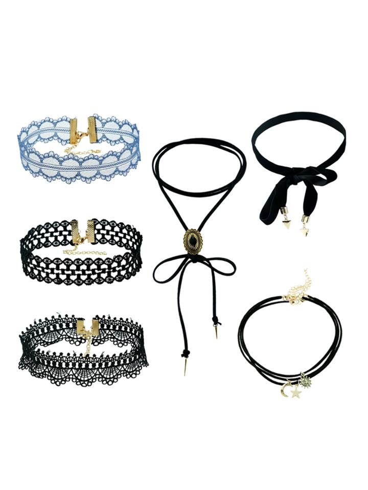 Romwe Layered Velvet & Hollow Lace Choker Set