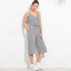 Romwe Zip-up Back Plaid Cami Romper