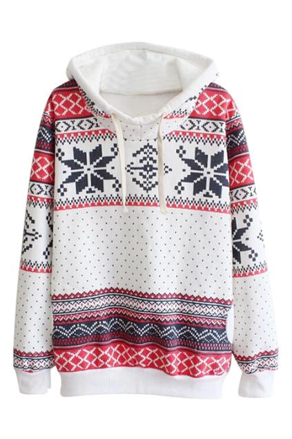 Romwe Snows Print Striped Drawstring Hoodie