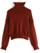 Romwe High Neck Loose Rust Sweater