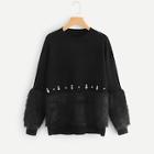 Romwe Rhinestone And Faux Fur Embellished Sweater
