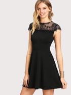 Romwe Lace Yoke Fit & Flare Dress