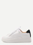Romwe White And Black Pu Rubber Sole Low Top Sneakers