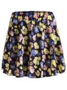 Romwe Elastic Waist Florals Pleated Multicolor Skirt