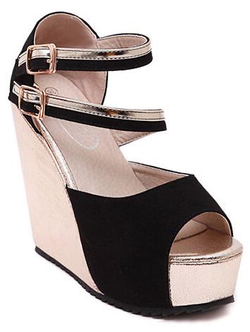 Romwe Black Ankle Strap Wedges Sandals