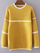 Romwe Yellow Contrast Striped Loose Sweater