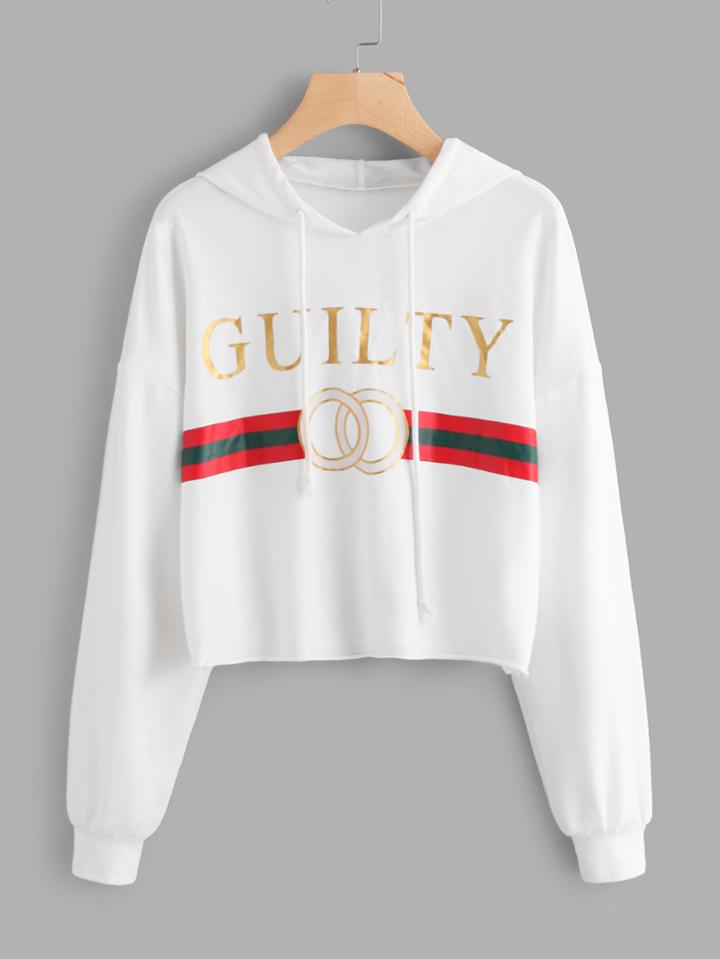 Romwe Mixed Print Crop Hoodie