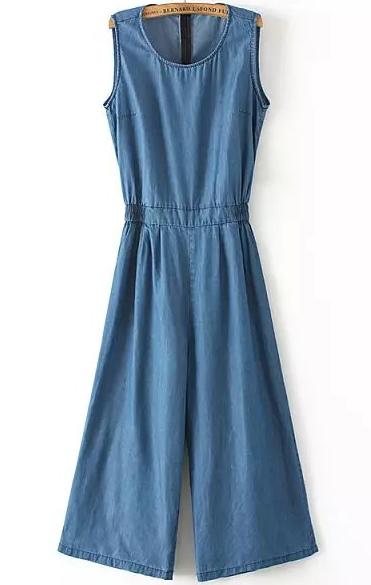 Romwe Sleeveless Wide Leg Denim Jumpsuit
