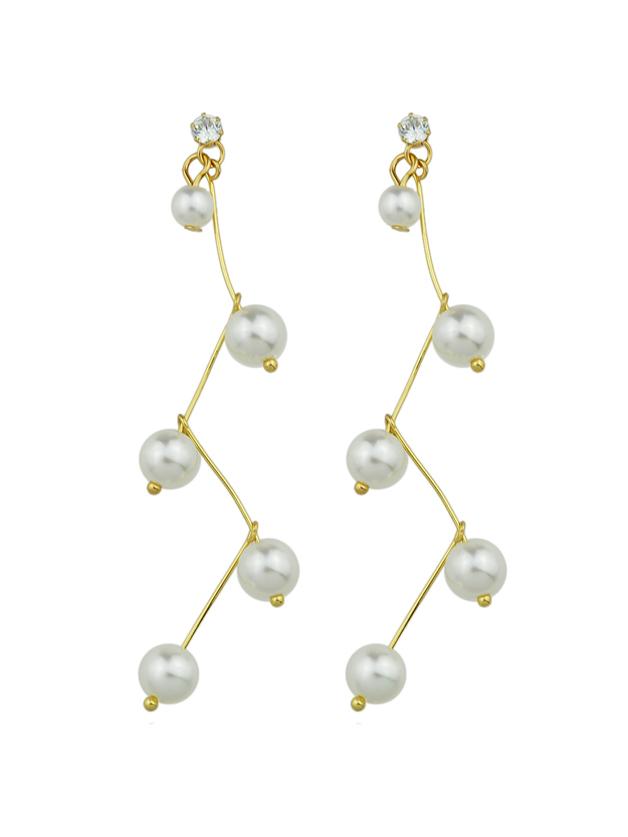 Romwe White Color Latest Fashion Imitation Pearl Long Earrings