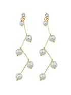 Romwe White Color Latest Fashion Imitation Pearl Long Earrings
