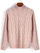 Romwe High Neck Cable Knit Pink Sweater