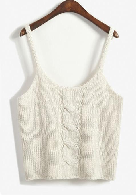 Romwe Spaghetti Strap Cable Knit White Cami Top