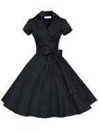 Romwe Short Sleeve Bow Shirtwaist Dress