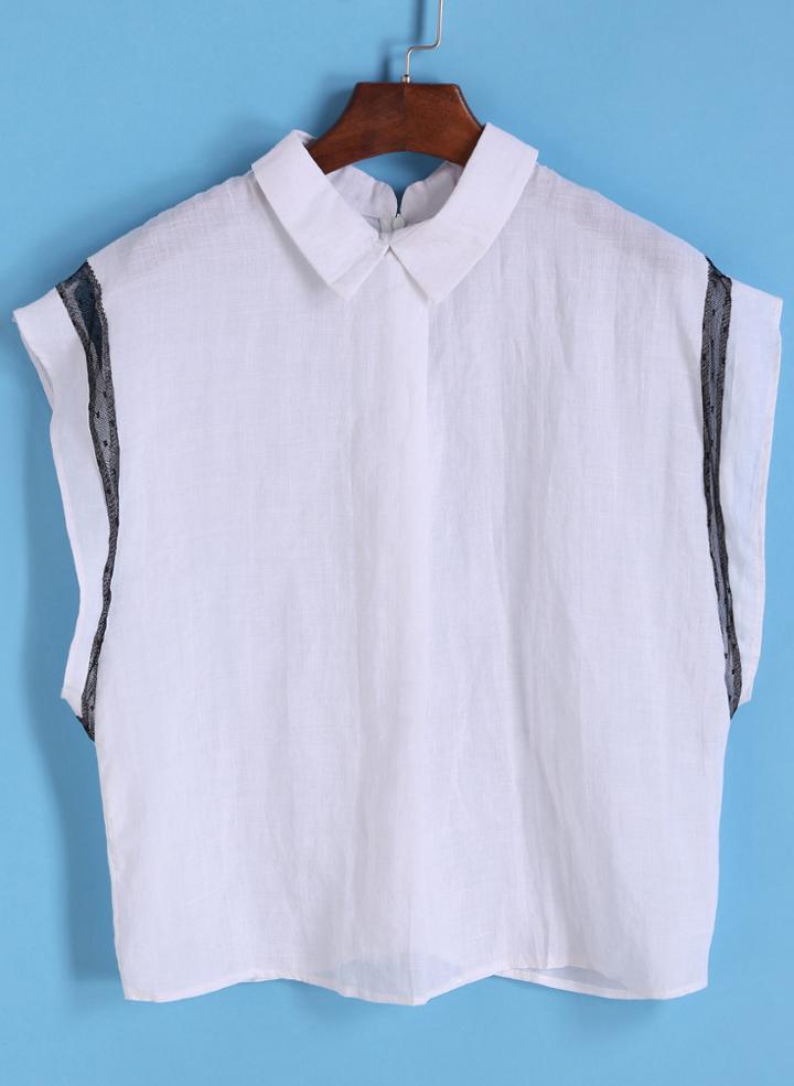 Romwe Lapel With Lace White Blouse