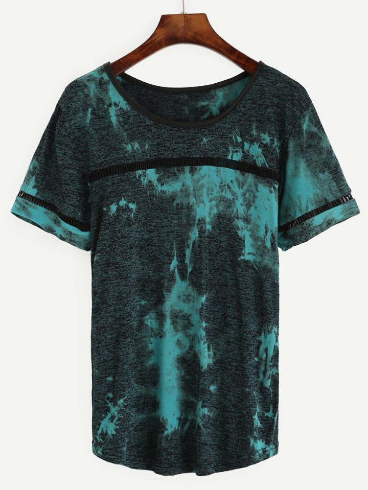 Romwe Crochet Insert Print T-shirt