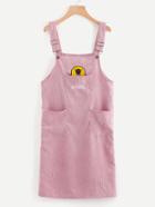 Romwe Corduroy Cartoon Embroidered Overall Dress
