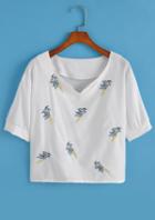 Romwe V Neck Tree Embroidered Top