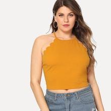 Romwe Plus Scallop Edge Halter Top