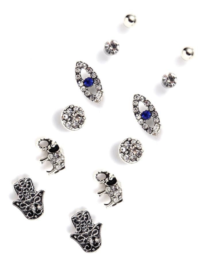 Romwe Rhinestone Detail Elephant Stud Earrings Set