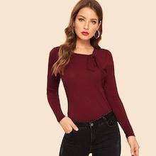 Romwe 70s Knotted Neck Slim Fitted Solid Tee