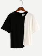 Romwe Contrast Panel Asymmetric T-shirt