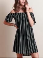 Romwe Off-the-shoulder Vertical Stripe Dress