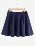 Romwe Scallop Edge Front Pleat Side Zip Skirt