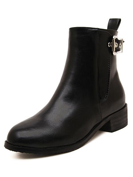 Romwe Black Round Top Side Zipper Pu Boots