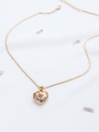 Romwe Gold Hollow Out Heart Pendant Necklace