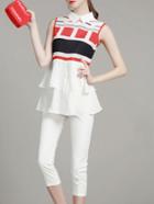 Romwe Red Color Block Top With Pants