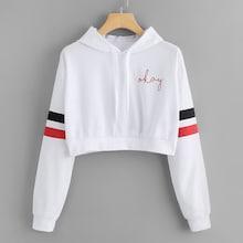 Romwe Varsity Print Crop Hoodie