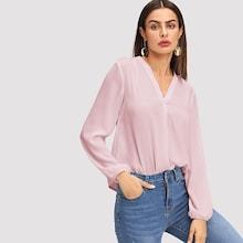 Romwe V Neck Blouson Sleeve Top