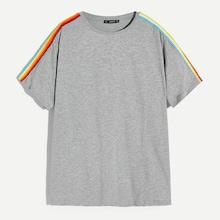 Romwe Guys Rainbow Tape Detail Heather Knit Tee