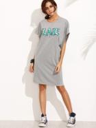 Romwe Grey Letter Sequined Casual Dress