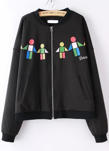 Romwe Join Us Print Crop Black Coat