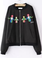 Romwe Join Us Print Crop Black Coat