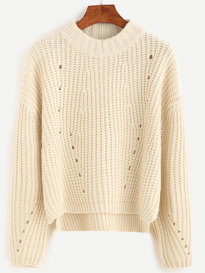 Romwe Apricot Drop Shoulder Split Dip Hem Sweater