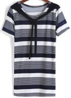 Romwe Striped Peplum Collar Loose T-shirt