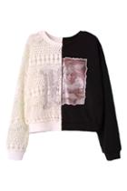 Romwe Lace Panel Color Block Sweatshirt