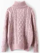 Romwe Turtleneck Cable Knit Loose Pink Sweater