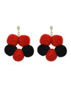 Romwe Red-black Cotton Ball Flower Shape Drop Boho Earrings Women